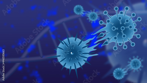 3d illustration covid-19 model concept mutant or coronavirus virus new variant case of respiratory epidemic or damage the lungs on dark blue tone background