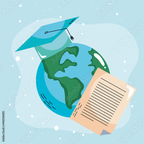 earth with graduation hat