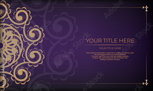 Luxury purple invitation card template with vintage abstract ornament. Elegant and classic vector elements ready for print and typography. Vector illustration.
