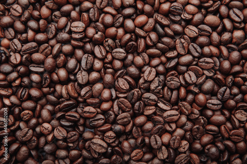 Scattered roasted coffee beans