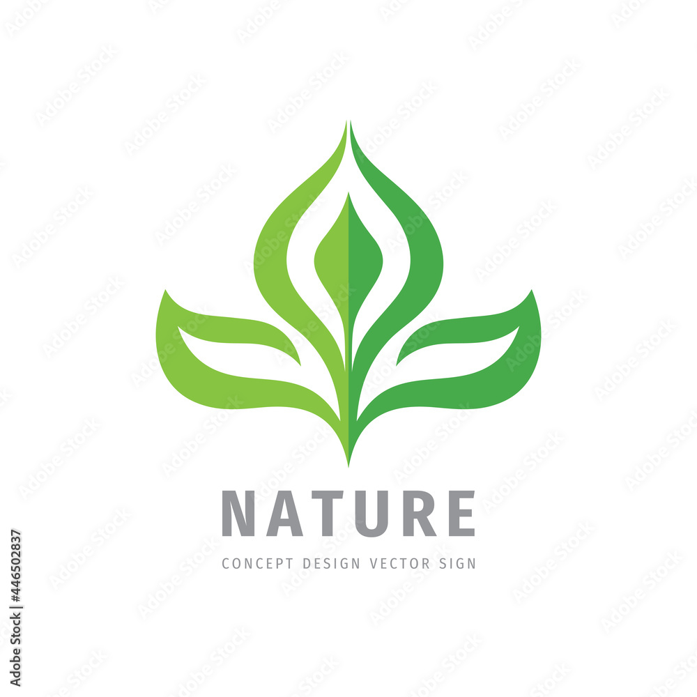 Nature leaves concept logo design. Development business sign. Green plant flora symbol. Health icon. Vector illustration.
