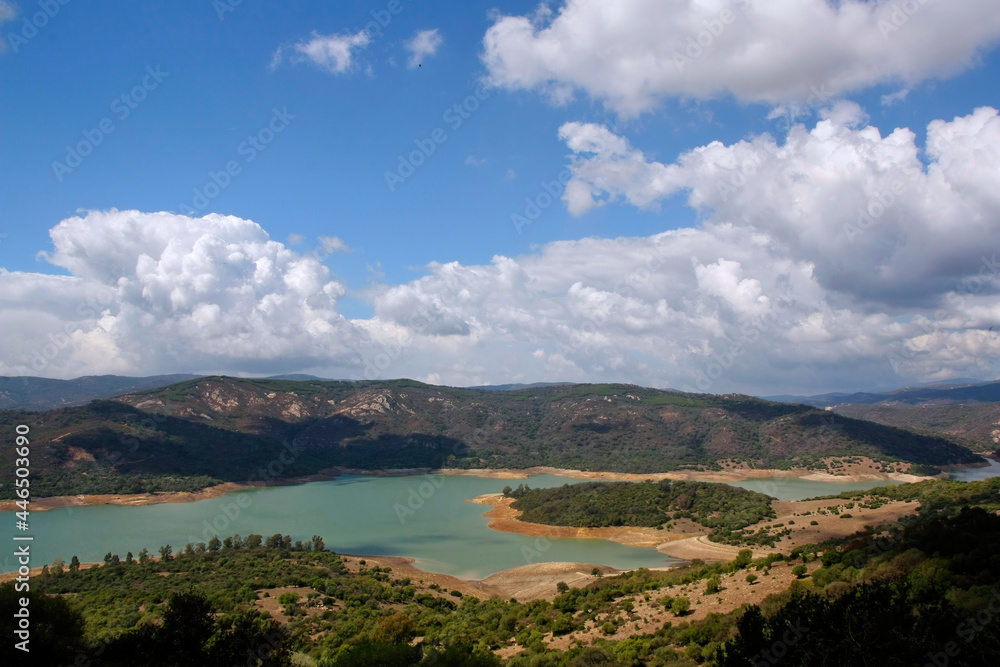 Guadarranque reservoir seen from Castellar de la Frontera castle, Alcornocales Natural Park, Cadiz province, Spain