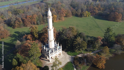 minaret in Lednice Valtice UNESCO area Czech republic aerial view photo