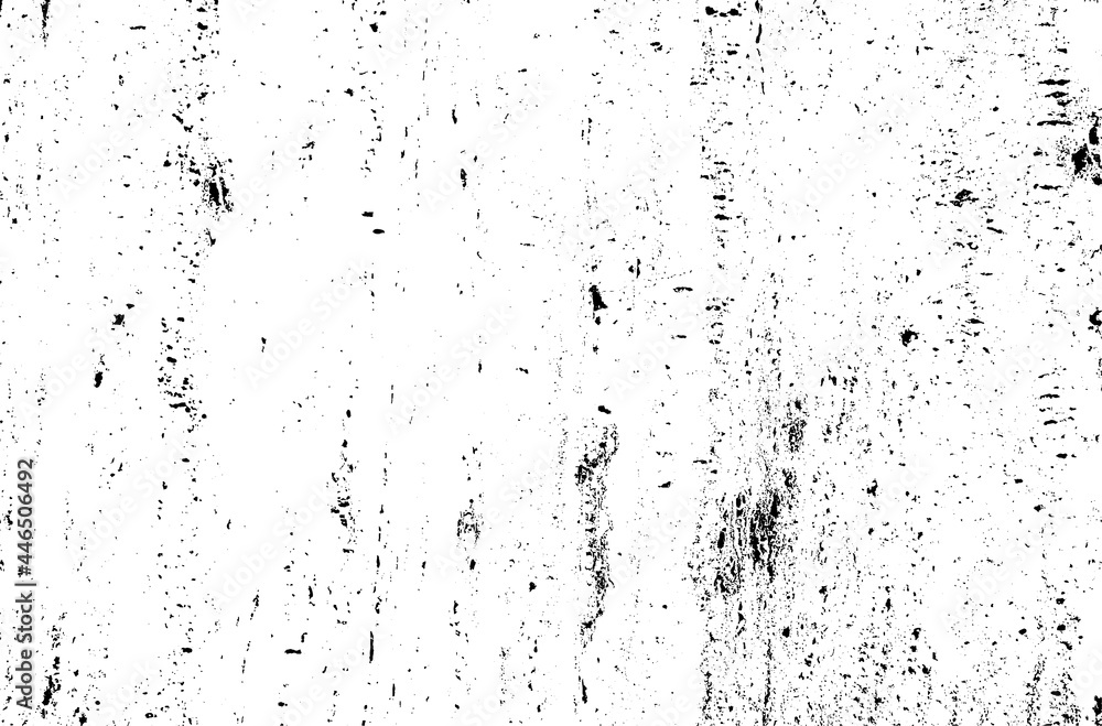 Obraz premium Monochrome texture composed of irregular graphic elements. Distressed uneven grunge background. Abstract vector illustration. Overlay for interesting effect and depth. Isolated on white background.