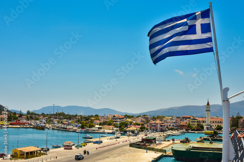 Greek flag in the port, Zakynthos 