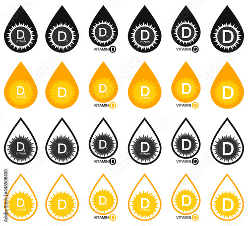 Set vitamin d icons. Collection D3 production symbols. Vector signs.