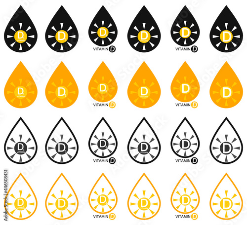 Set vitamin d icons. Collection D3 production symbols. Vector signs.