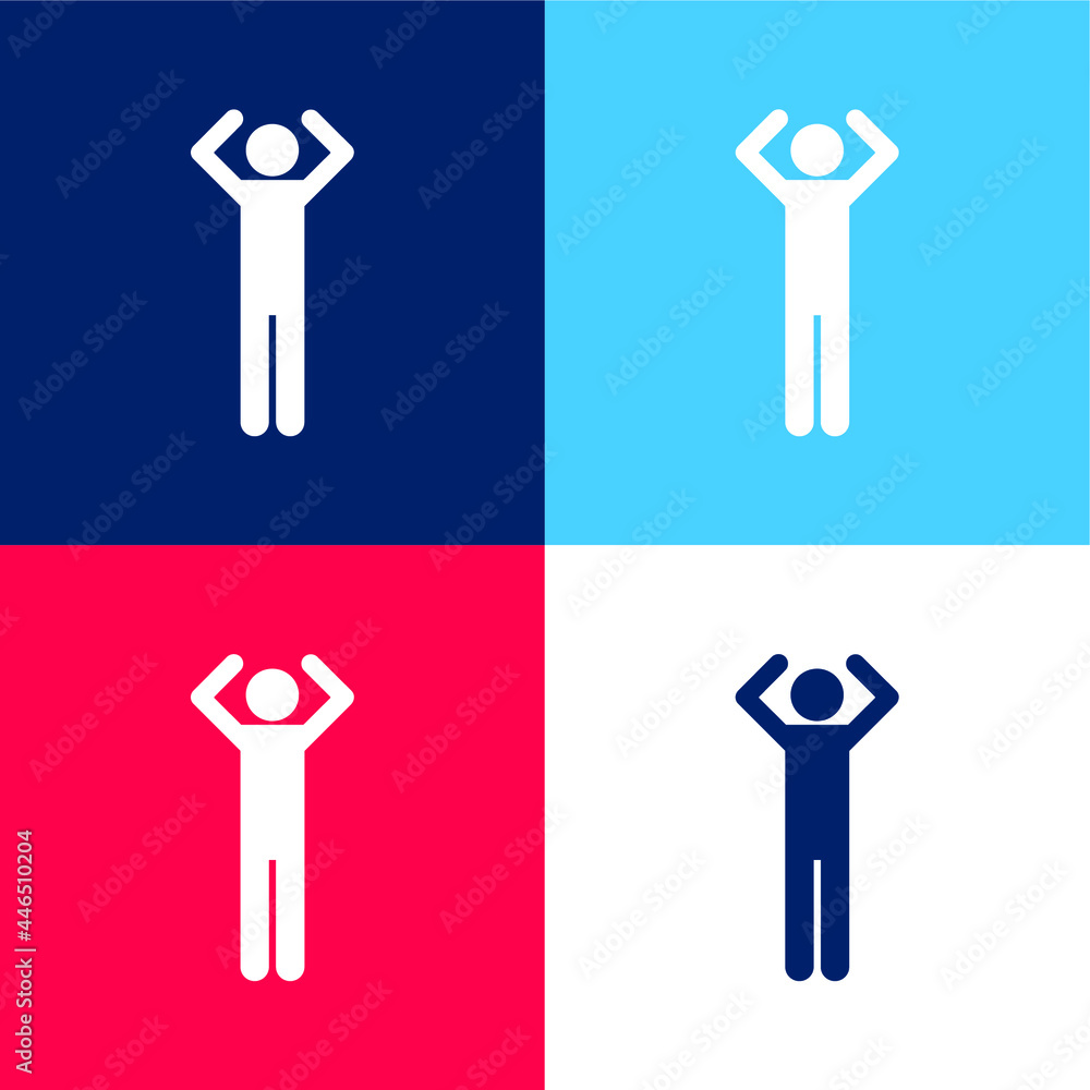 Basic Figure With Arms Up blue and red four color minimal icon set Basic Figure With Arms Up blue and red four color minimal icon set