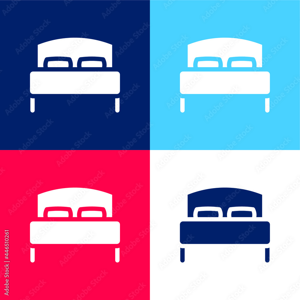 Bed blue and red four color minimal icon set Bed blue and red four color minimal icon set