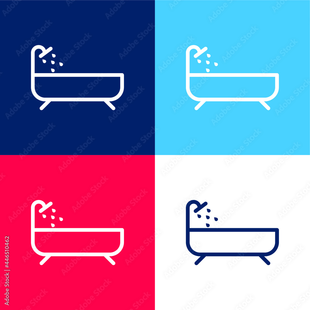 Bathtub blue and red four color minimal icon set Bathtub blue and red four color minimal icon set