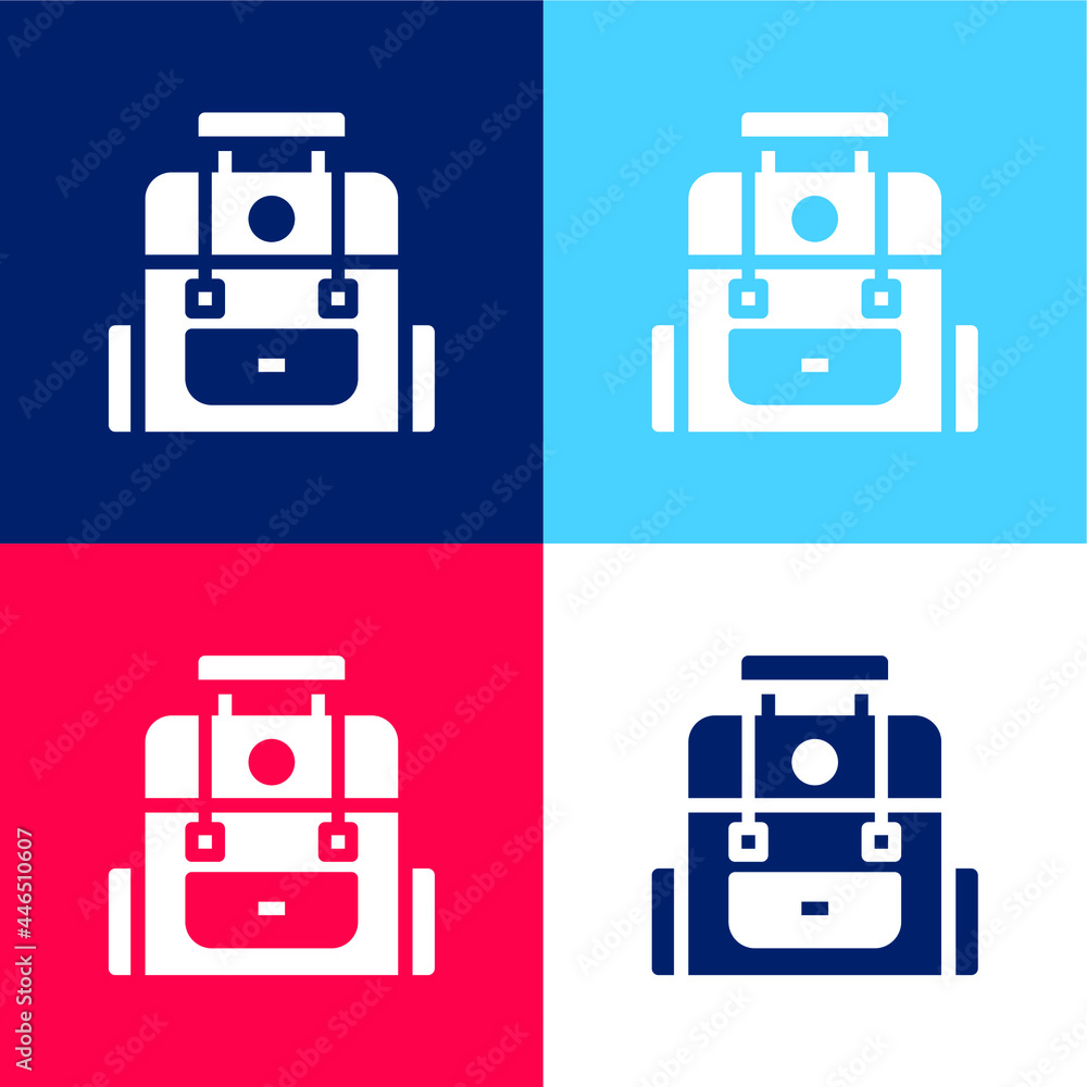 Backpack blue and red four color minimal icon set Backpack blue and red four color minimal icon set