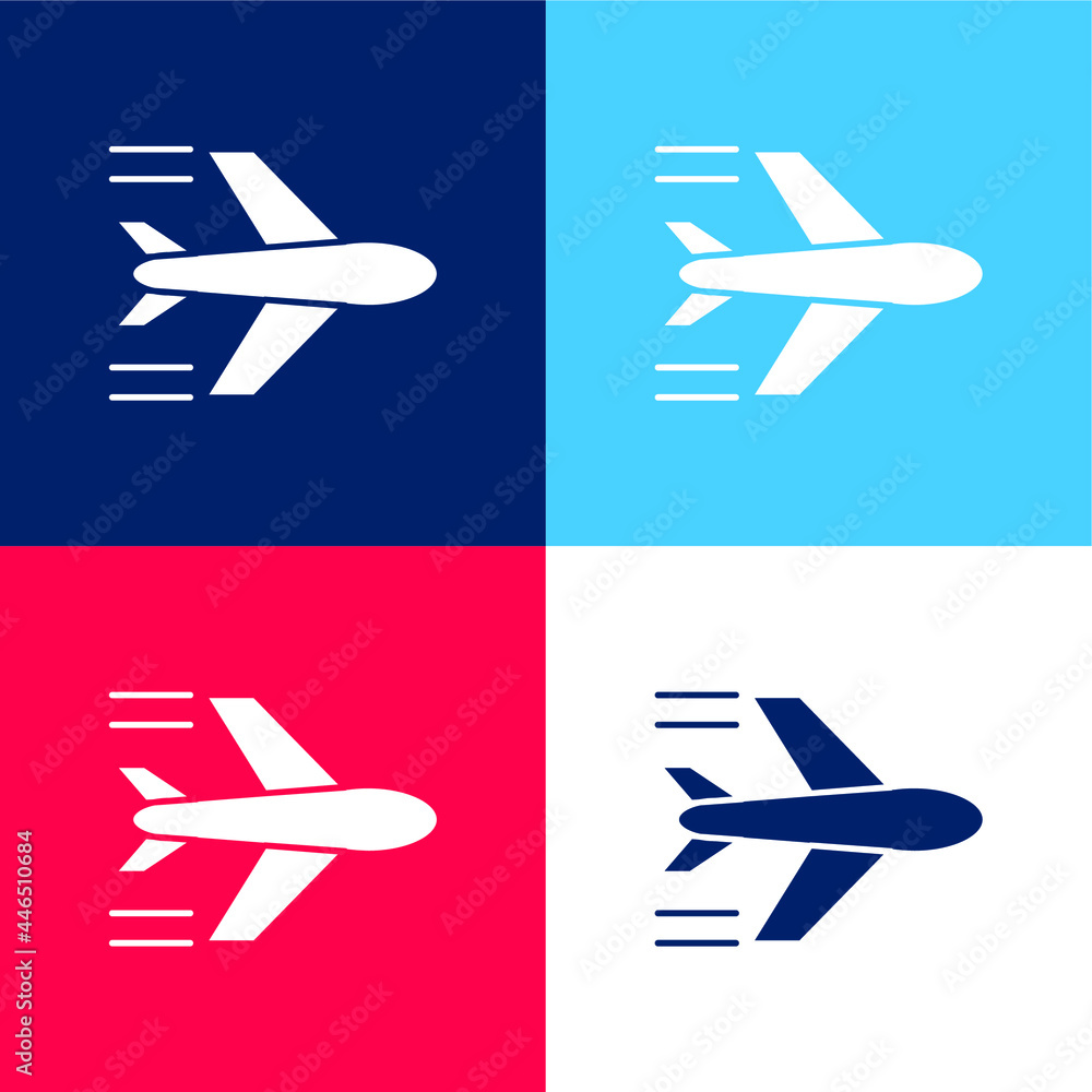 Airplane Flying blue and red four color minimal icon set