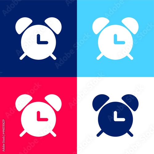 Alarmclock With Bells blue and red four color minimal icon set