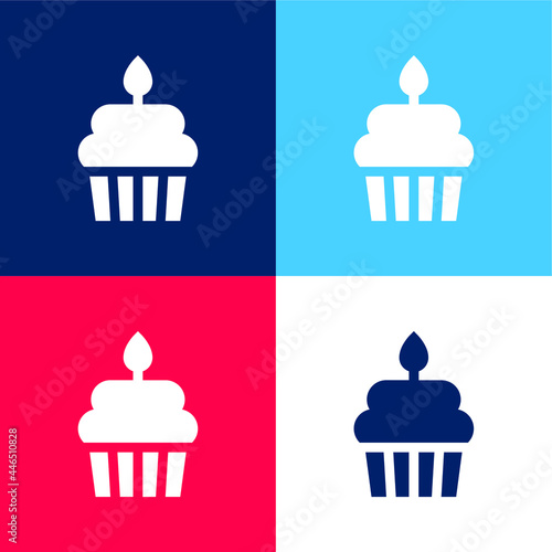 Birthday Cake blue and red four color minimal icon set
