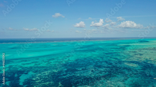 Aerial top view on blue ocean  Zanzibar