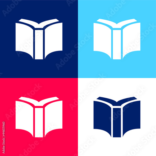 Book Of Black Cover Opened Back View blue and red four color minimal icon set