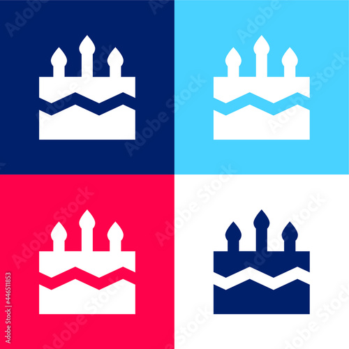 Birthday Cake blue and red four color minimal icon set