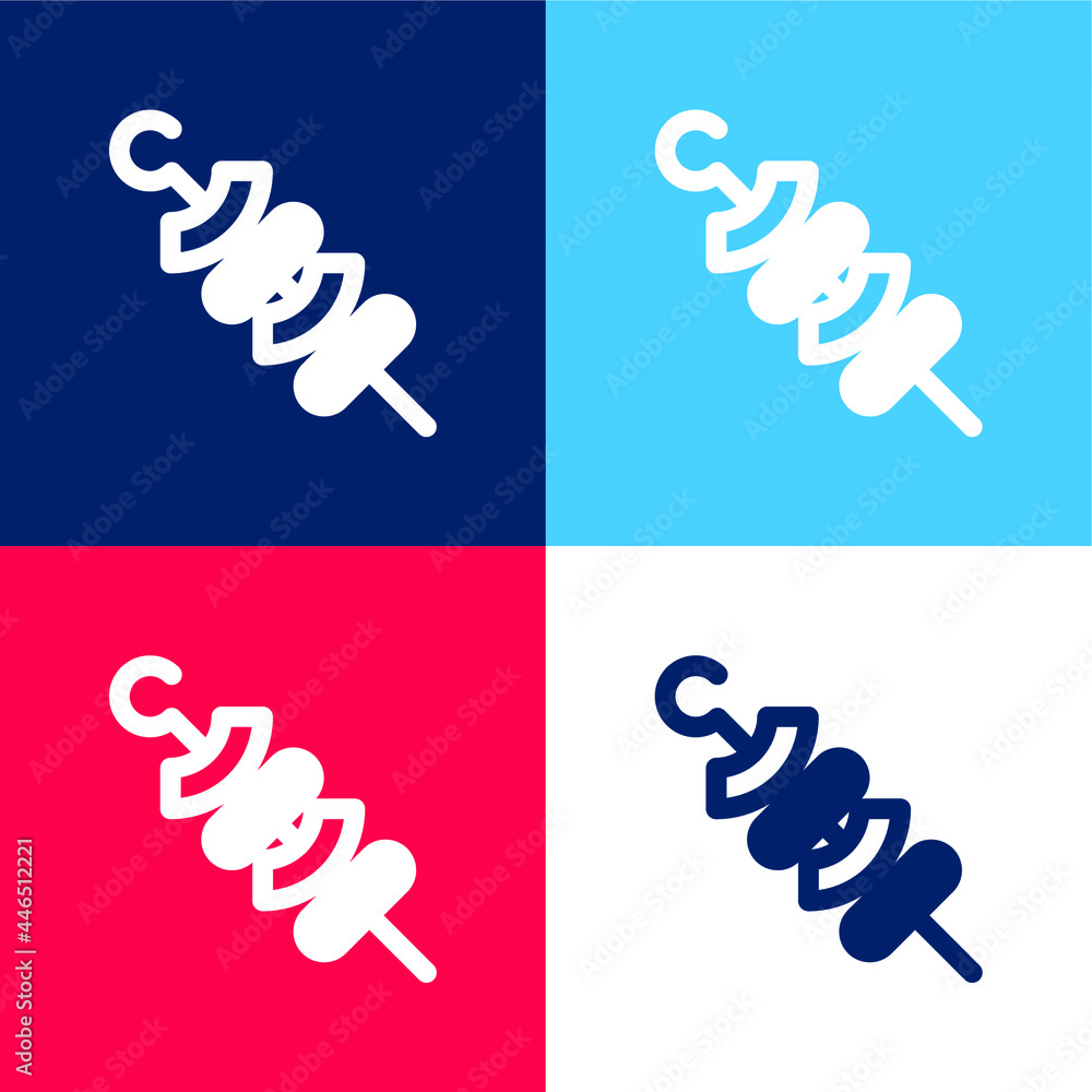 Barbecue blue and red four color minimal icon set Barbecue blue and red four color minimal icon set