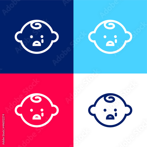 Baby Face Crying blue and red four color minimal icon set