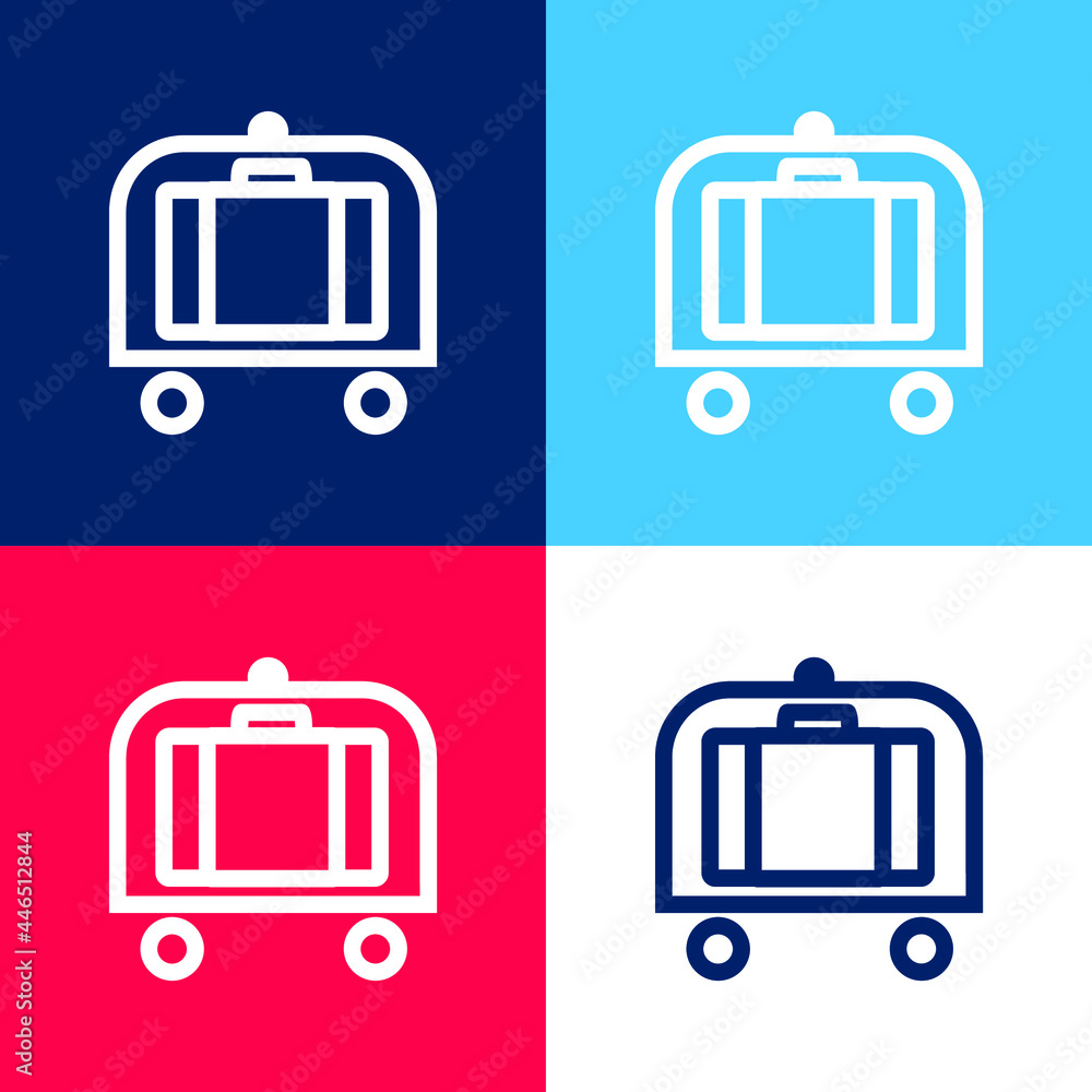 Baggage Cart blue and red four color minimal icon set Baggage Cart blue and red four color minimal icon set