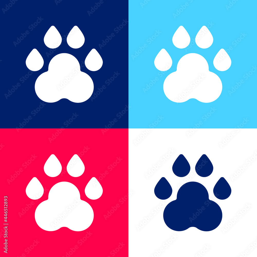 Animal Track blue and red four color minimal icon set Animal Track blue and red four color minimal icon set