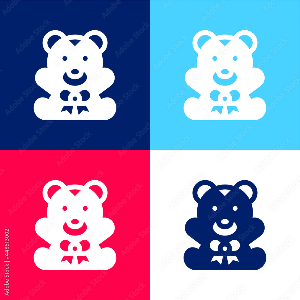 Bear blue and red four color minimal icon set