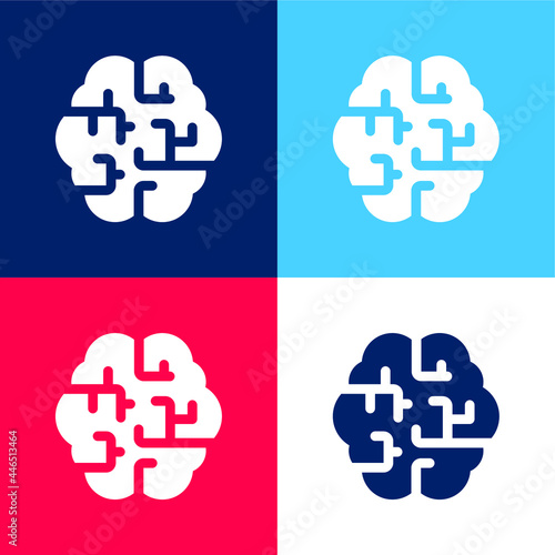 Brain blue and red four color minimal icon set