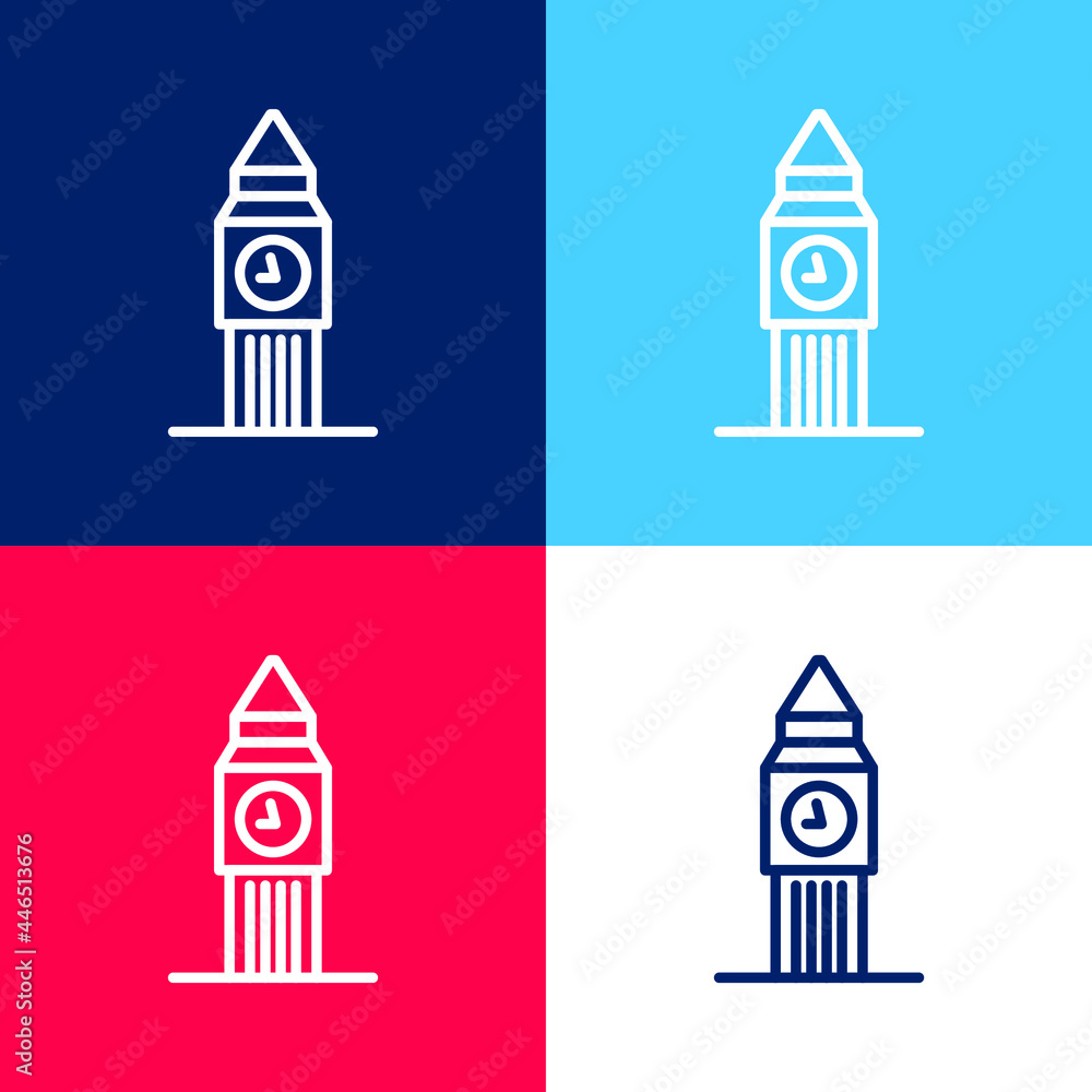Big Ben blue and red four color minimal icon set Big Ben blue and red four color minimal icon set