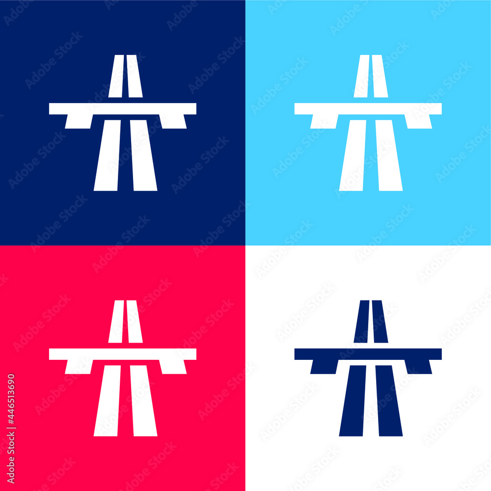 Bridge On Avenue Perspective blue and red four color minimal icon set Bridge On Avenue Perspective blue and red four color minimal icon set