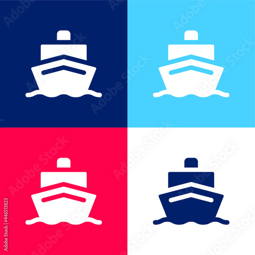 Boat blue and red four color minimal icon set