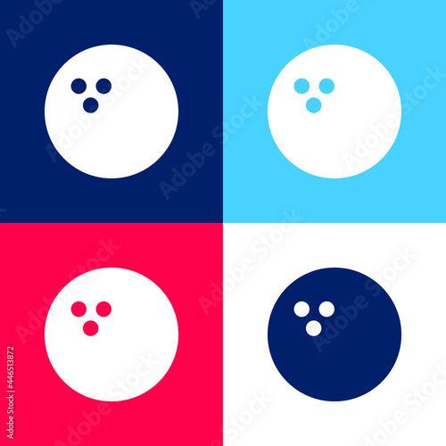 Bowling Ball blue and red four color minimal icon set