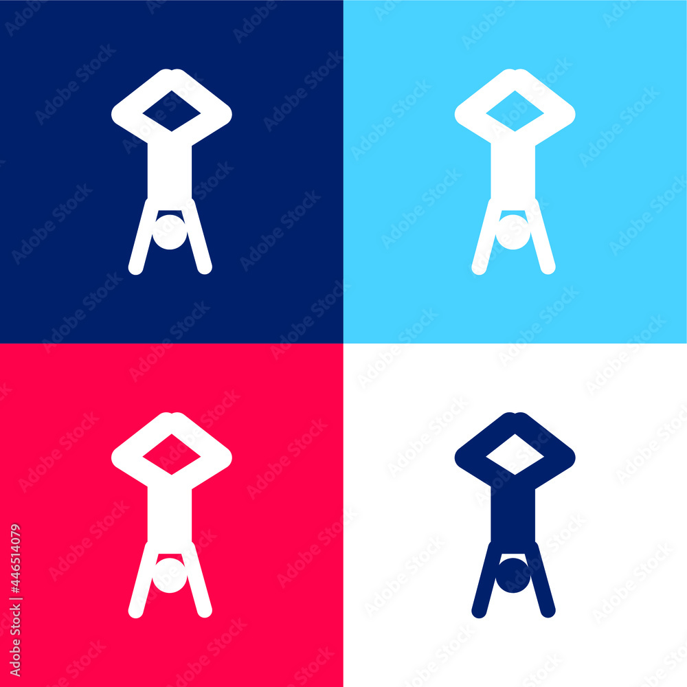 Acrobat Posture Silhouette With Head Down And Legs Up blue and red four color minimal icon set Acrobat Posture Silhouette With Head Down And Legs Up blue and red four color minimal icon set