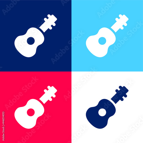 Acoustic Guitar blue and red four color minimal icon set