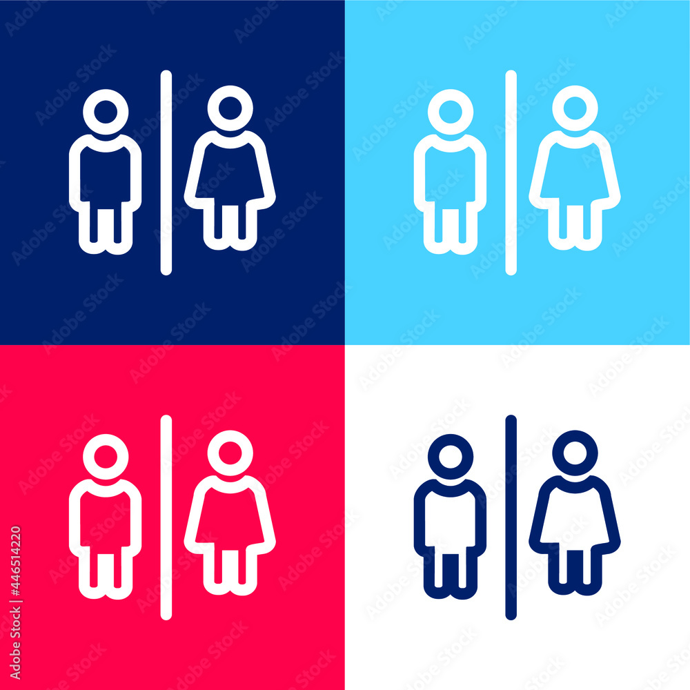 Bathrooms For Men And Women Outlines Sign blue and red four color minimal icon set Bathrooms For Men And Women Outlines Sign blue and red four color minimal icon set