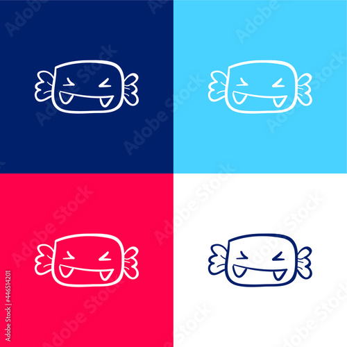 Alive Halloween Candy With Fangs blue and red four color minimal icon set