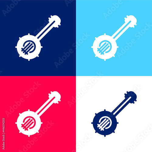 Banjo blue and red four color minimal icon set