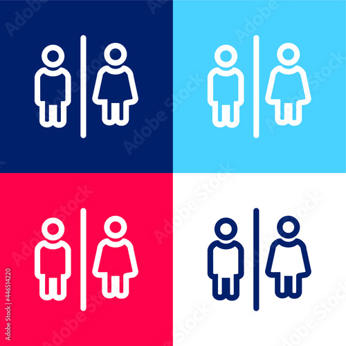 Bathrooms For Men And Women Outlines Sign blue and red four color minimal icon set