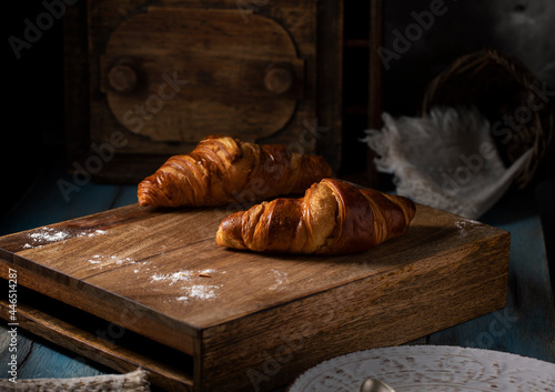 Fresh croissants on the morning table