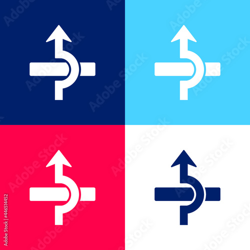 Arrow Over A Rectangular Element blue and red four color minimal icon set