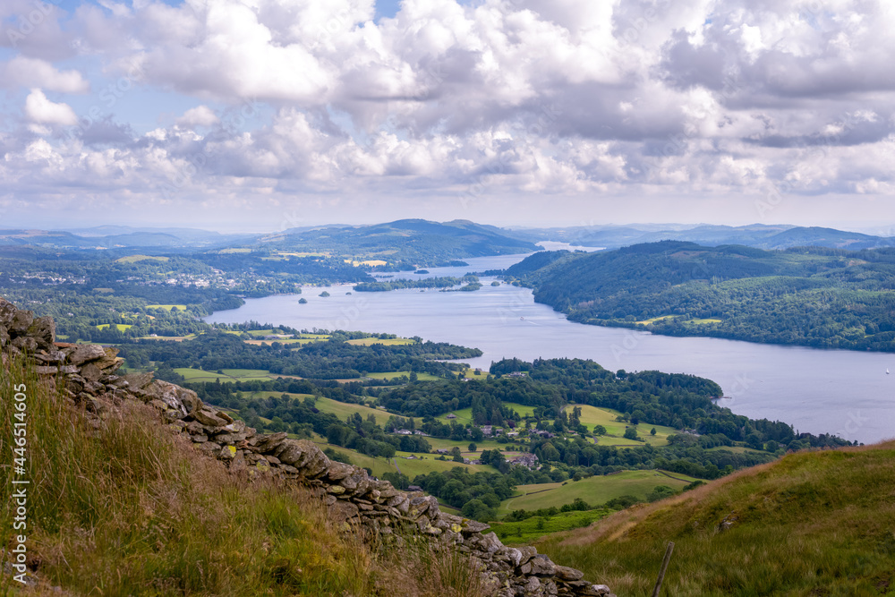 View of Windermere from Wansfell on a summer afternoon, Lake district, England