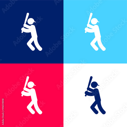 Baseball Player With Bat blue and red four color minimal icon set