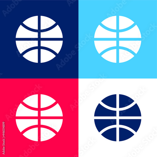 Basketball blue and red four color minimal icon set