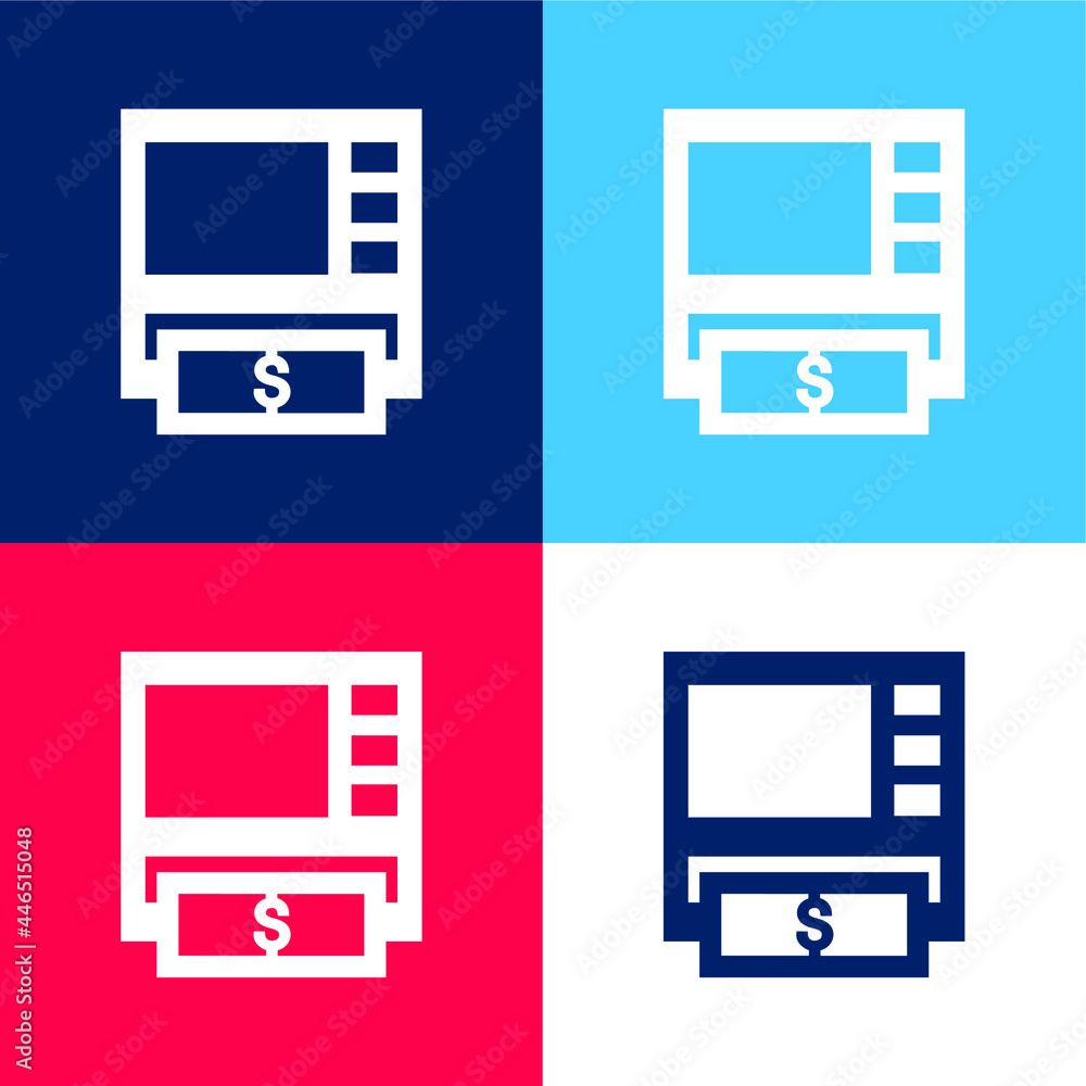 ATM Machine blue and red four color minimal icon set ATM Machine blue and red four color minimal icon set