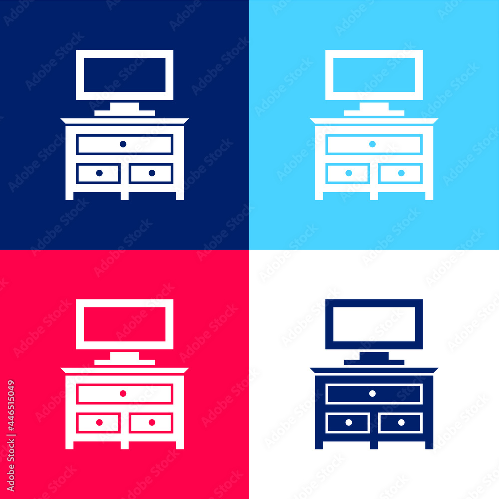 Bedroom Drawer Furniture With Tv Monitor blue and red four color minimal icon set Bedroom Drawer Furniture With Tv Monitor blue and red four color minimal icon set