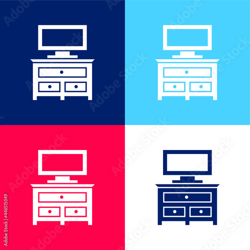 Bedroom Drawer Furniture With Tv Monitor blue and red four color minimal icon set