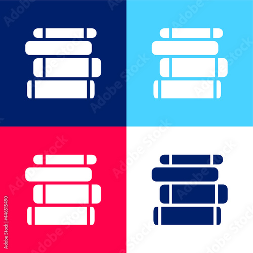 Book Pile blue and red four color minimal icon set