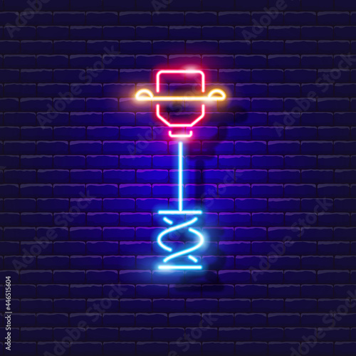 Concrete Hand Mixer neon icon. Vector illustration for design. Mortar mixer glowing sign. Construction tools concept.