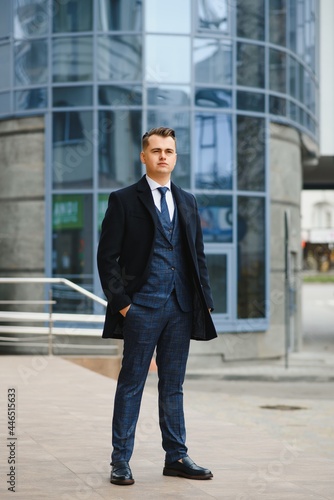 Fashion shot of a handsome young man in elegant classic suit. Men's beauty, fashion. © Serhii