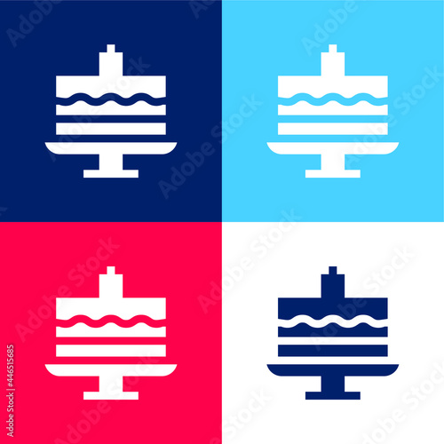 Birthday Cake blue and red four color minimal icon set