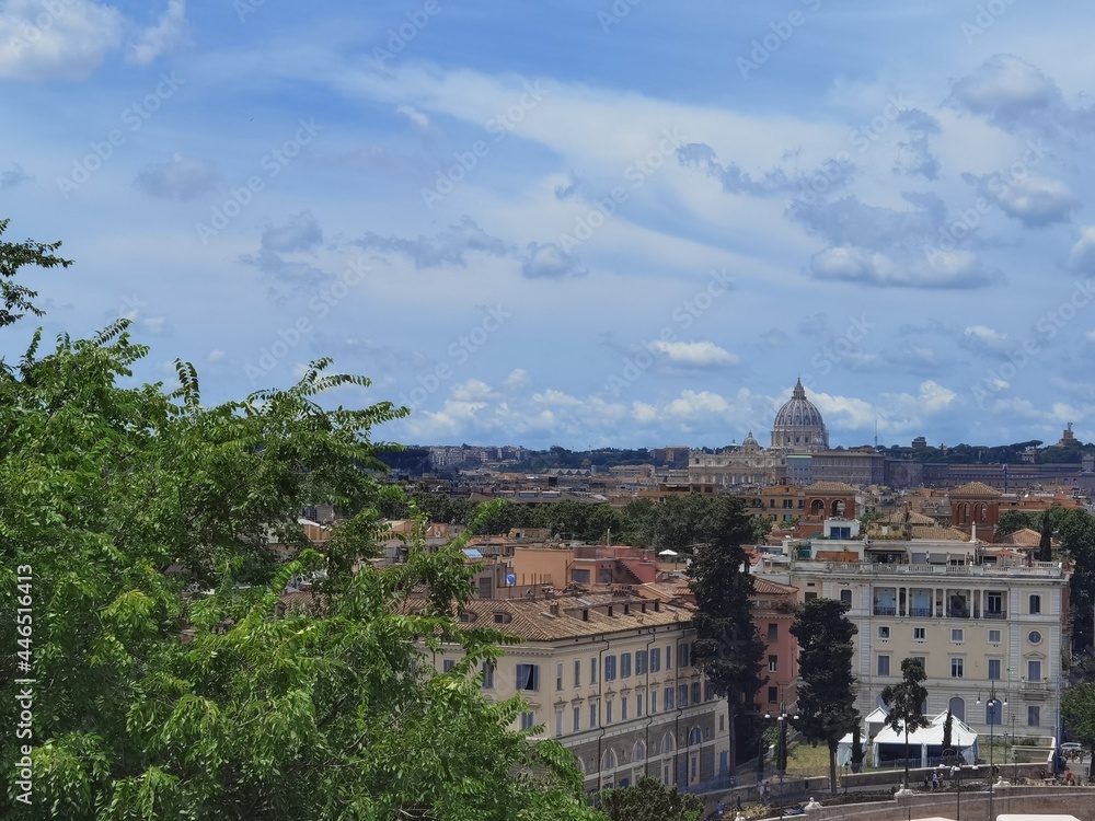 Panorama of Rome with a view of the dome of St. Peter's in the Vatican.